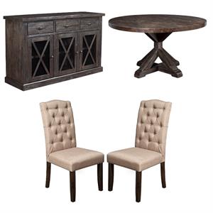 home square 4 piece set with dining table tufted parson chairs and sideboard