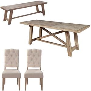 Home Square 4 Piece Furniture Set with Dining Table Parson Chairs and Bench