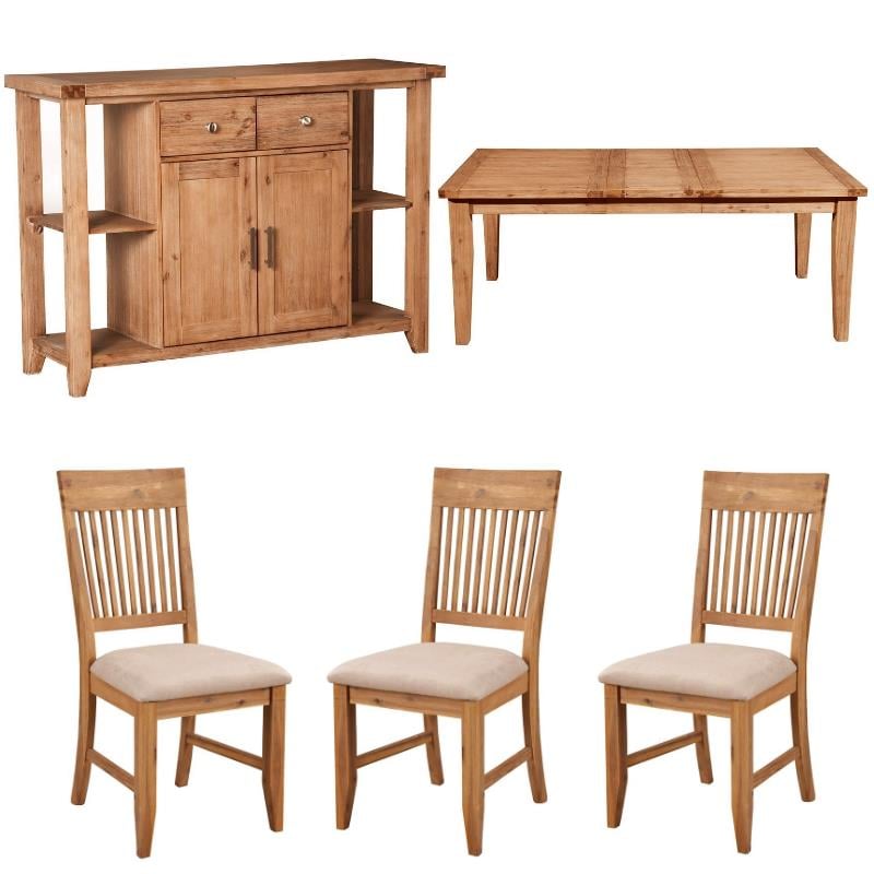 Home Square 5 Piece Set with Extension Dining Table Side Chairs and Server