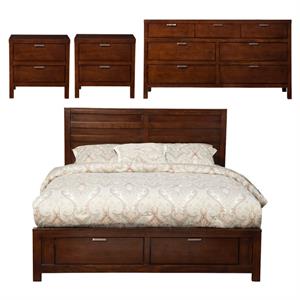 Home Square 4 Piece Set with 2-Drawer Nightstand Queen Storage Bed and Dresser