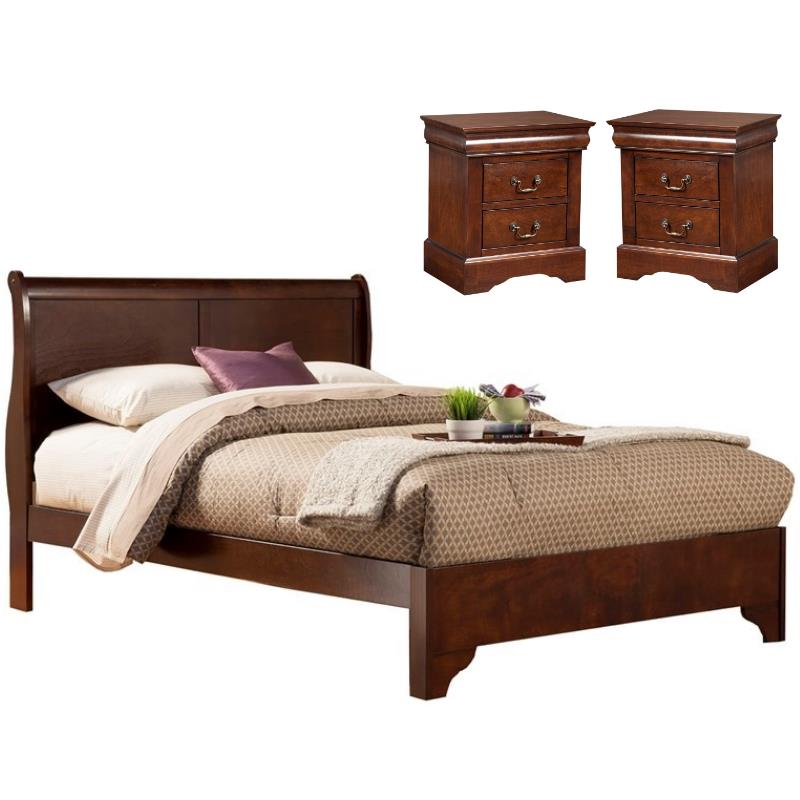 Home Square 3 Piece Set with 2-Drawer Nightstand and Full Wood Sleigh Bed