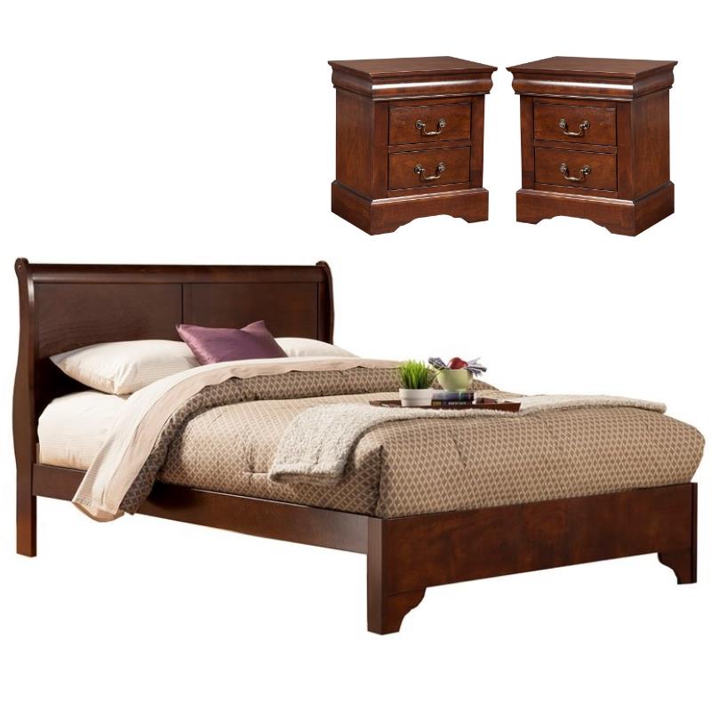 Home Square 3 Piece Set with 2-Drawer Nightstand and Queen Wood Sleigh Bed