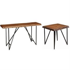 Home Square 2 Piece Set with Lamp Table and Console Table in Light Walnut