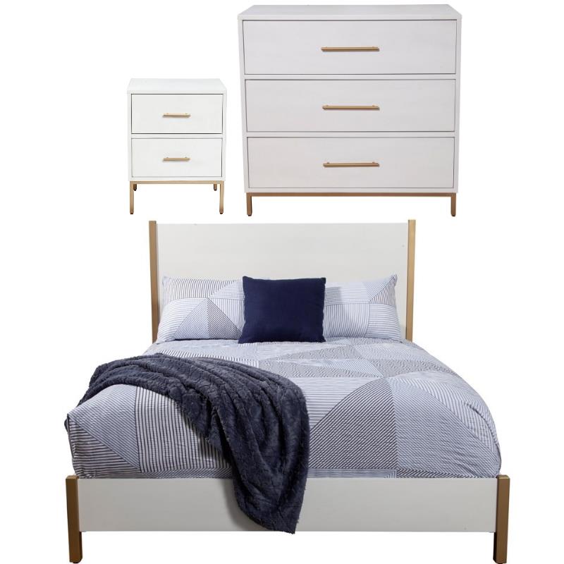 Home Square 3 Piece Set with Nightstand 3-Chest & Full Size Wood Panel Bed