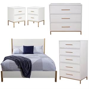 Home Square 5 Piece Set with 2 Nightstands 2 Chests & Full Size Wood Panel Bed