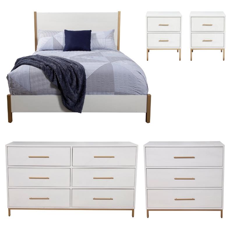 Home Square 5 Piece Set with Nightstand Chest Dresser & Full Size Wood Panel Bed