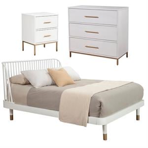 Home Square 3 Piece Set with Nightstand Chest and Queen Platform Bed in White