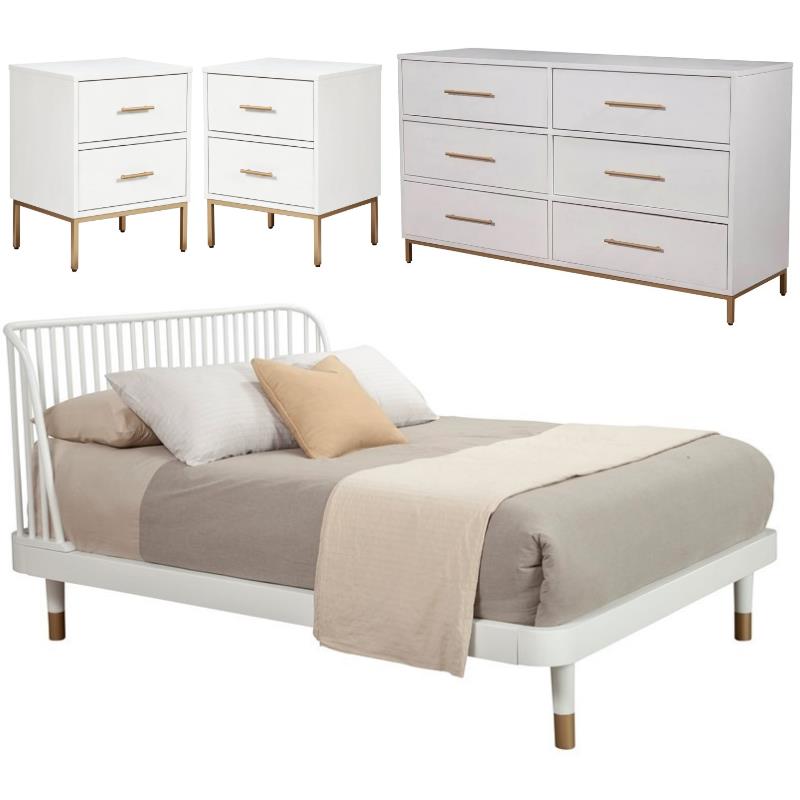 Home Square 4 Piece Set with Nightstand Dresser and Queen Platform Bed in White