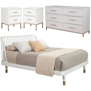 Home Square 4 Piece Set with Nightstand Dresser and Queen Platform Bed in White