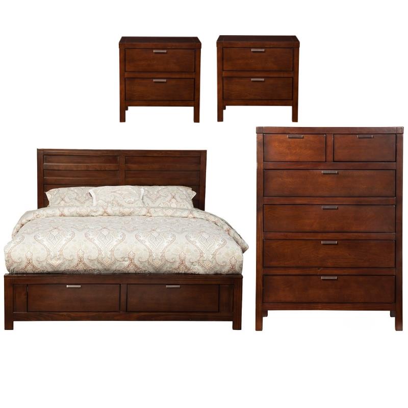 Home Square 4 Piece Furniture Set with Nightstand Full Size Storage Bed & Chest