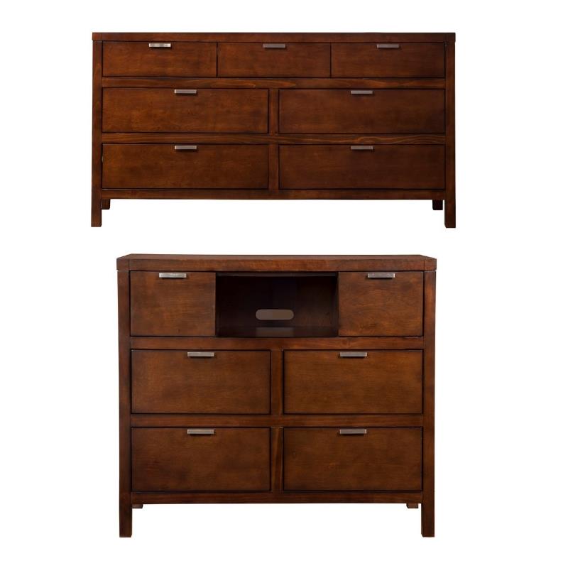 Home Square 2 Piece Furniture Set with Dresser and TV Media Chest in Cappuccino