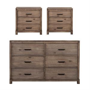 home square 3 piece set with wood 2-drawer nightstand and 6-drawer dresser