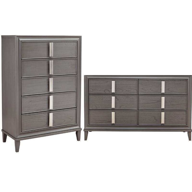 Home Square 2 Piece Set with Wood 6-Drawer Dresser & 5-Drawer Chest in Dark Gray
