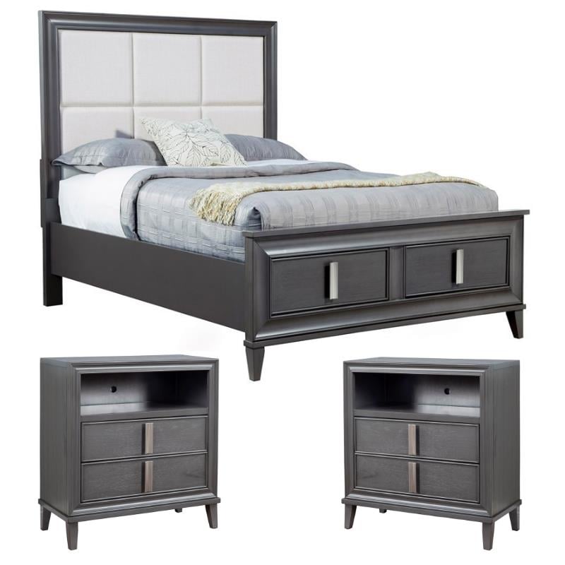 Home Square 3 Piece Set with Queen Storage Platform Bed and 2 TV Media Chests