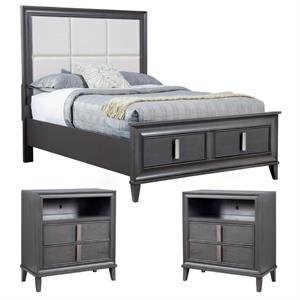 Home Square 3 Piece Set with Queen Storage Platform Bed and 2 TV Media Chests
