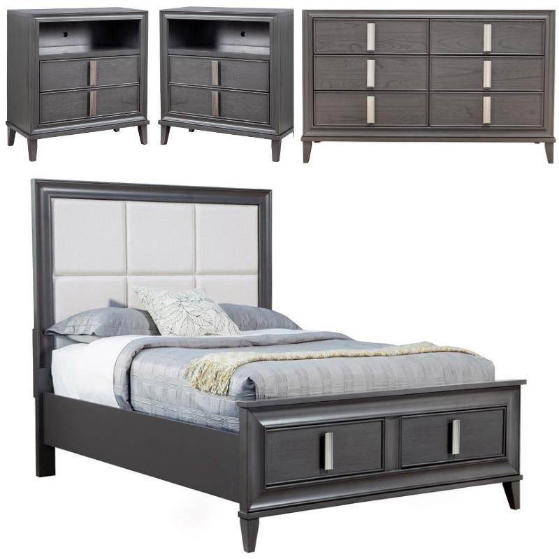 Home Square 4 Piece Set with Queen Storage Platform Bed TV Media Chest & Dresser