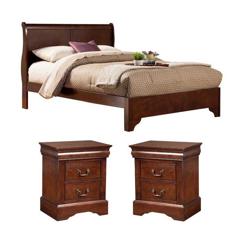 Home Square 3 Piece Set with Wood Nightstand and California King Wood Sleigh Bed