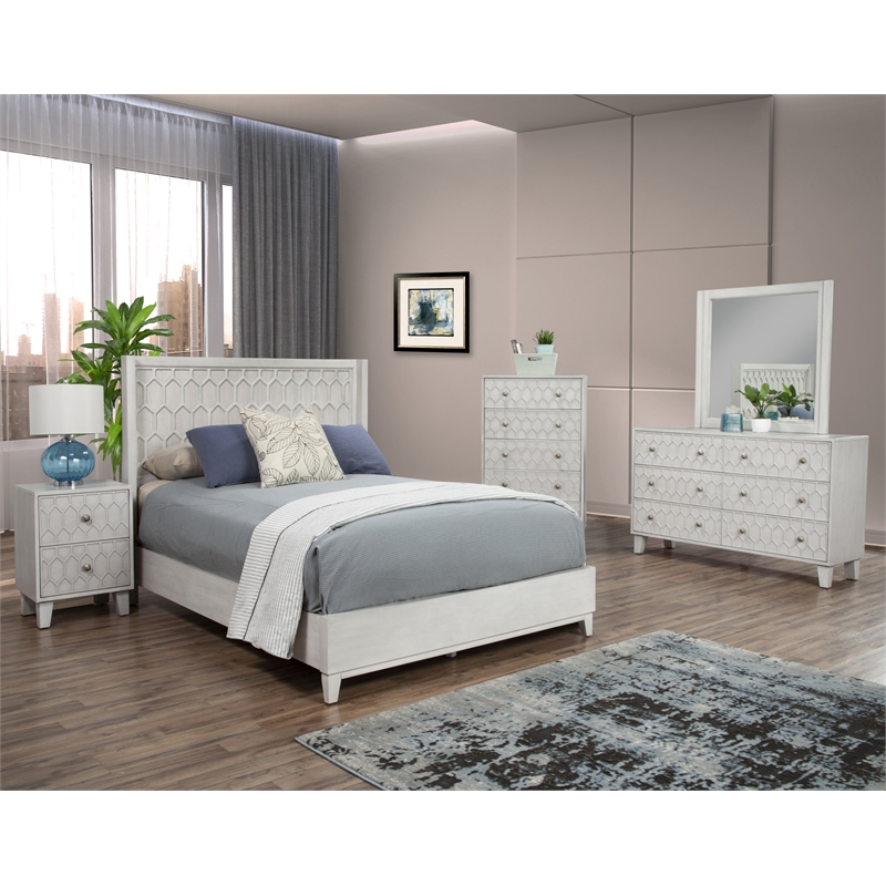 Home Square 2 Piece Furniture Set with 2-Drawer Wood Nightstand in Light Gray