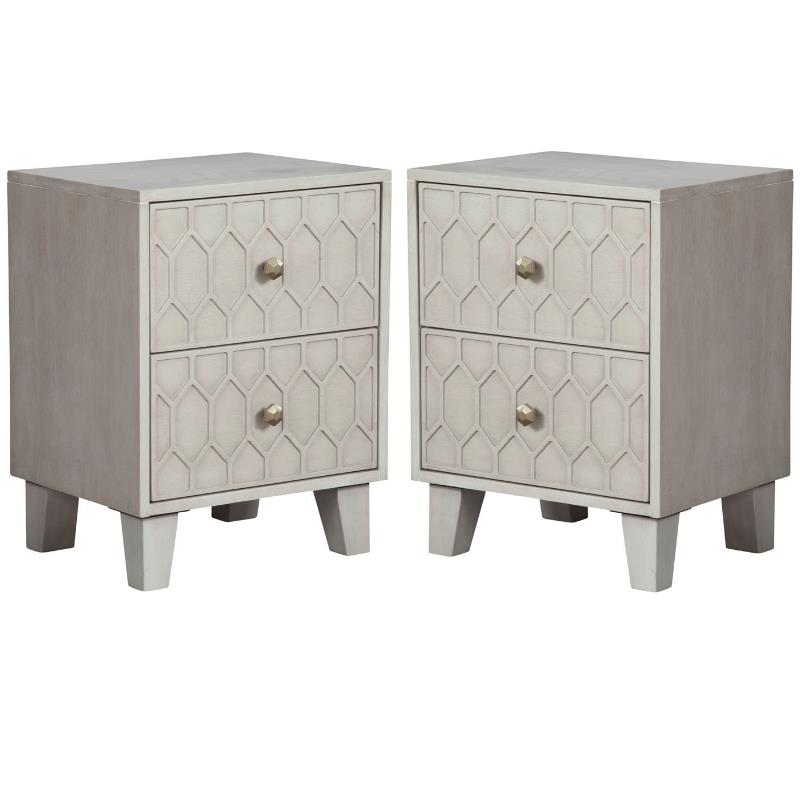 Home Square 2 Piece Furniture Set with 2-Drawer Wood Nightstand in Light Gray