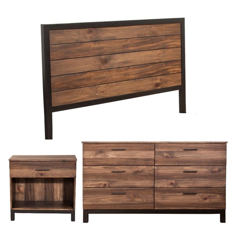 Home Square 3 Piece Furniture Set with Nightstand Dresser & Queen Wood Headboard