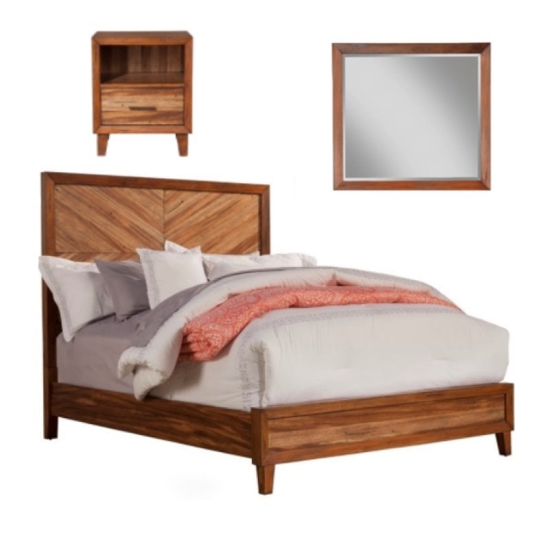 Home Square 3 Piece Set with Nightstand Mirror and Standard King Wood Bed