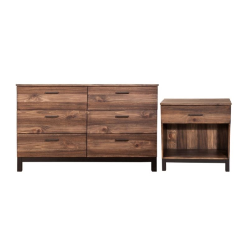 Home Square 2 Piece Set with Nightstand and 6-Drawer Dresser in Rustic Pine