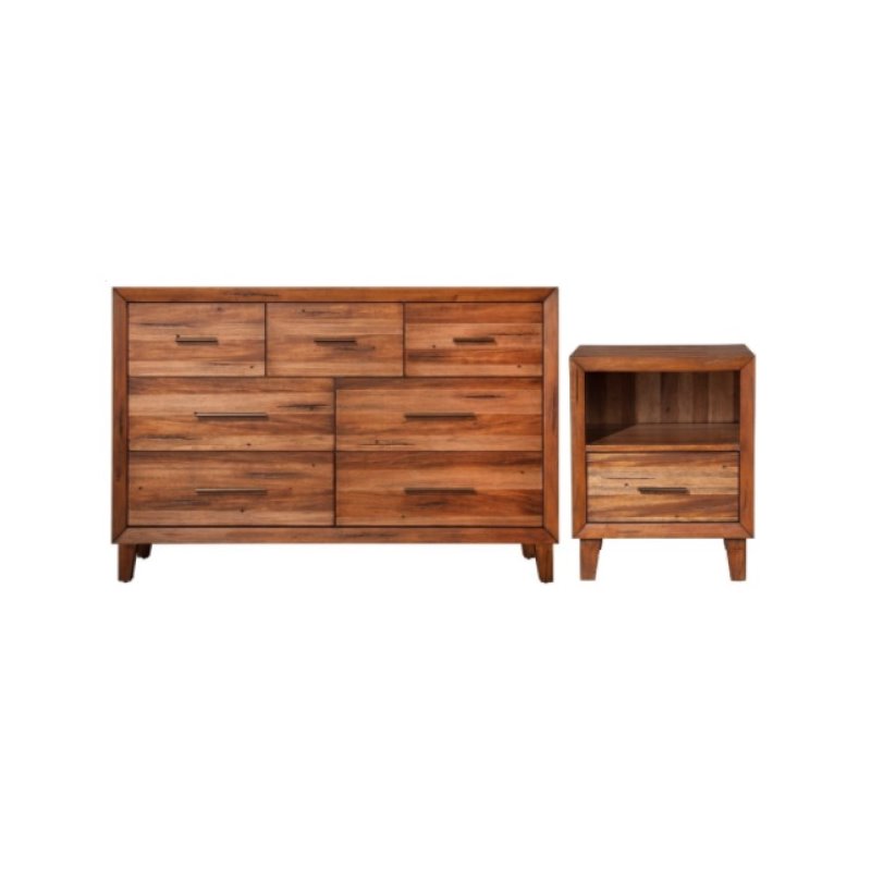 Home Square 2 Piece Set with Nightstand and 7-Drawer Dresser in Toffee (Brown)