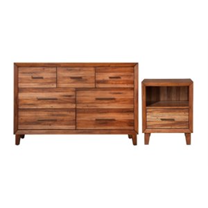 Home Square 2 Piece Set with Nightstand and 7-Drawer Dresser in Toffee (Brown)