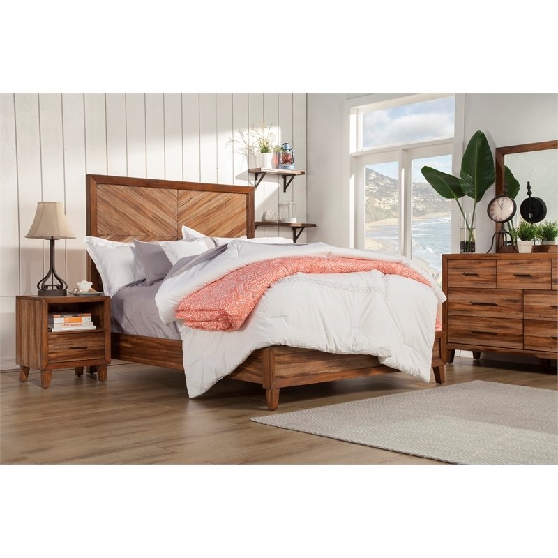 Home Square 2 Piece Furniture Set with Nightstand and Mirror in Toffee (Brown)