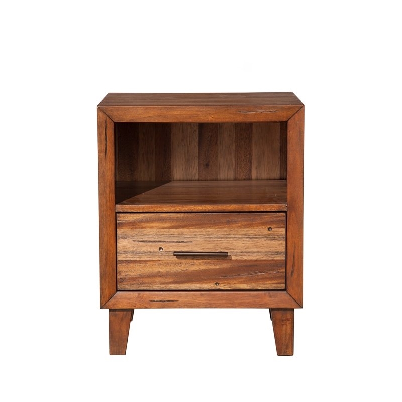 Home Square 2 Piece Furniture Set with Nightstand and Mirror in Toffee (Brown)