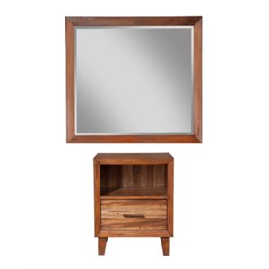 Home Square 2 Piece Furniture Set with Nightstand and Mirror in Toffee (Brown)