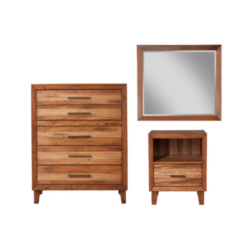 Home Square 3 Piece Furniture Set with Nightstand Multifunction Chest and Mirror