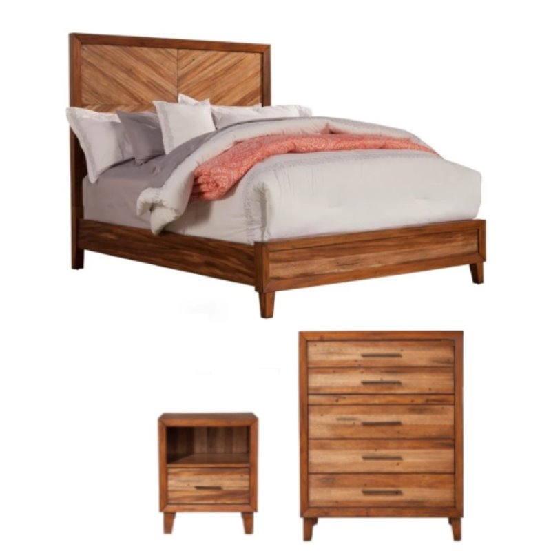 Home Square 3 Piece Set with Nightstand Multifunction Chest and Queen Wood Bed
