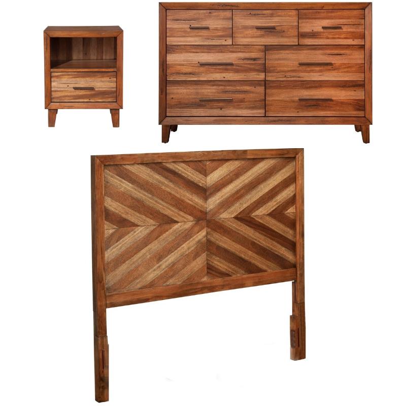 Home Square 3 Piece Set with Nightstand 7-Drawer Dresser & Queen Wood Headboard