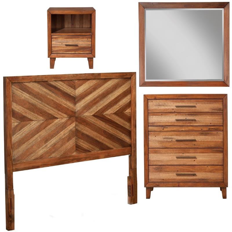 Home Square 4 Piece Set with Nightstand Chest Mirror and Queen Wood Headboard