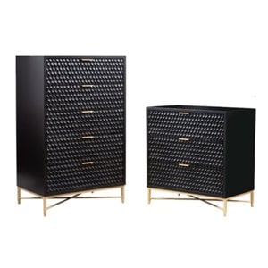 Home Square 2 Piece Furniture Set with Nightstand and 5-Drawer Chest in Black