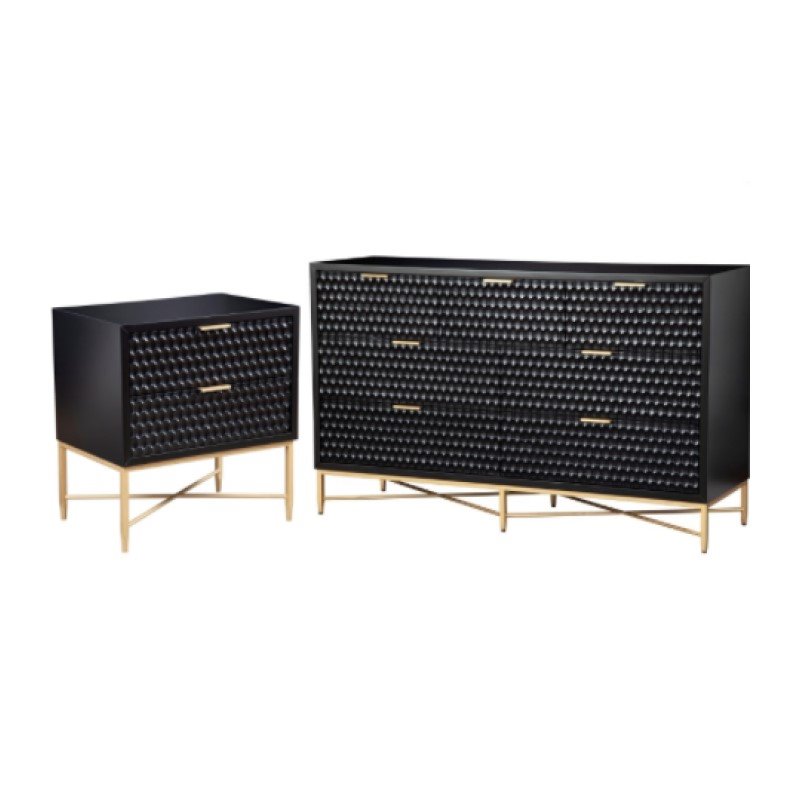 Home Square 2 Piece Furniture Set with Nightstand and 7-Drawer Chest in Black