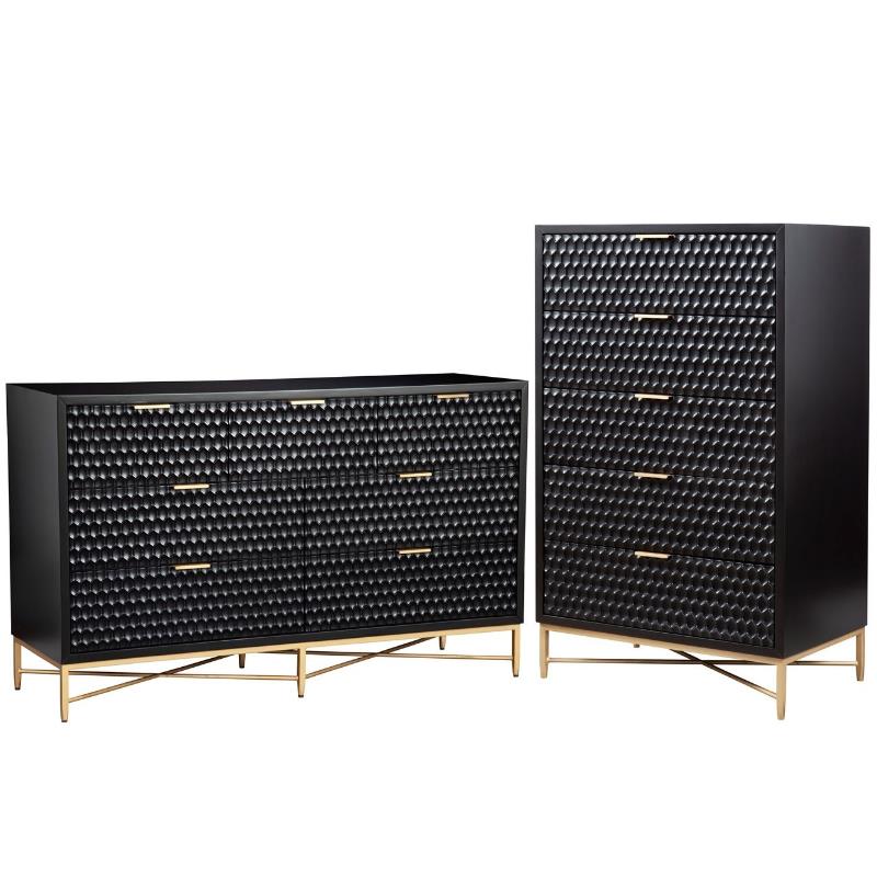Home Square 2 Piece Set with 7-Drawer Dresser and 5-Drawer Chest in Black