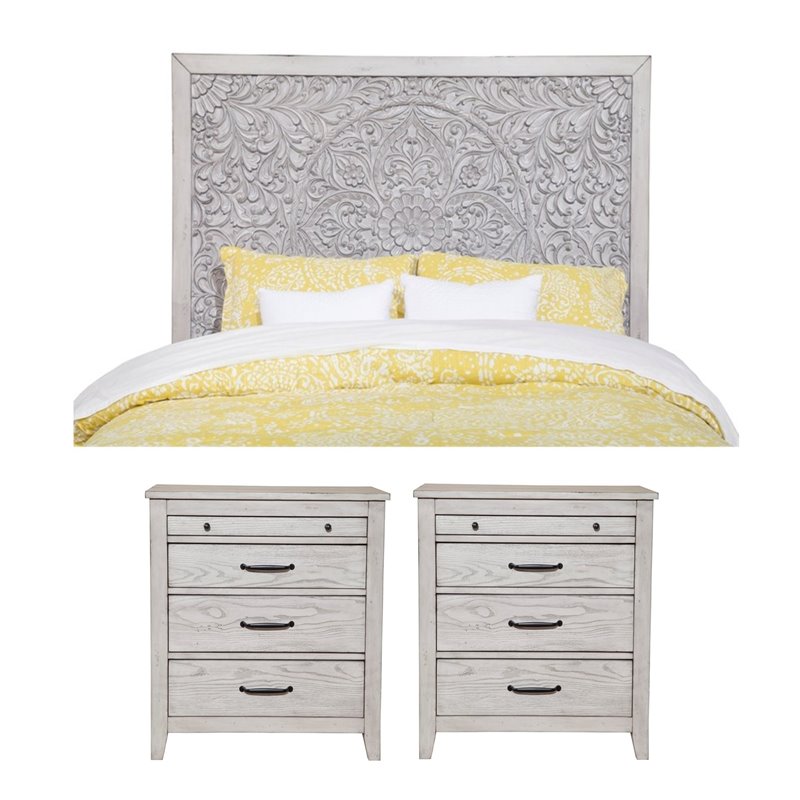 Home Square 3 Piece Set with Nightstand & King Headboard in Weathered Light Gray