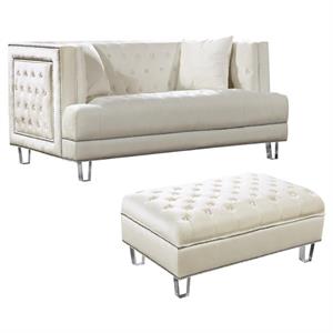 home square 2-piece furniture set with velvet loveseat and ottoman in cream