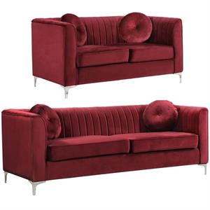 home square 2-piece furniture set with velvet loveseat and sofa in burgundy