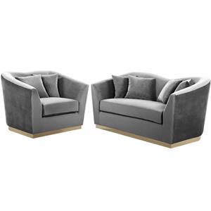 home square 2-piece set with velvet upholstered accent chair and loveseat