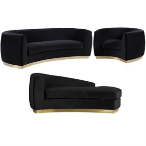Home Square 3-Piece Set with Velvet Accent Chair Chaise and Sofa in Black
