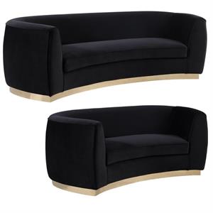 Home Square 2-Piece Furniture Set with Velvet Loveseat and Sofa in Black