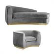 Home Square 2-Piece Set with Velvet Accent Chair and Chaise in Gray and Gold