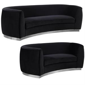 Home Square 2-Piece Set with Contemporary Velvet Loveseat and Sofa in Black