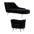Home Square 2-Piece Set with Velvet Accent Chair and Chaise in Black and Gold