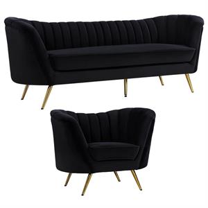 Home Square 2-Piece Set with Velvet Accent Chair and Sofa in Black and Gold