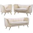 Home Square 3-Piece Set with Accent Chair Loveseat & Sofa in Cream and Gold