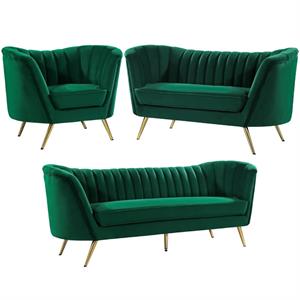 Home Square 3-Piece Set with Accent Chair Loveseat and Sofa in Green and Gold